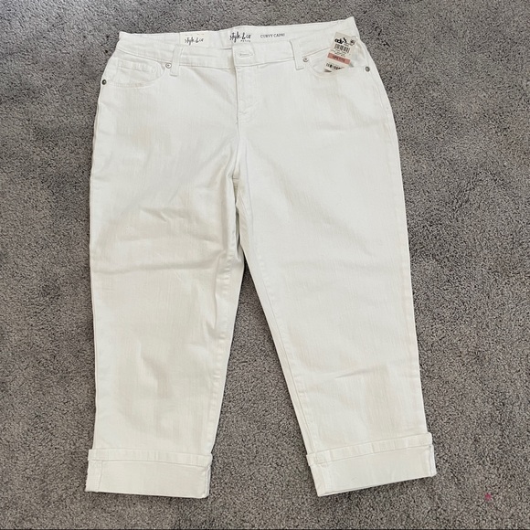 Style & Co Capri Denim White Pants Curvy Zip Stretchy 10"rise 5 Pocket 12P - Picture 2 of 11